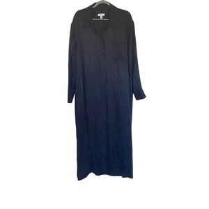 Nordstrom Black Cupro Viscose Button Down Maxi Shirt Dress Womens XXL Slit